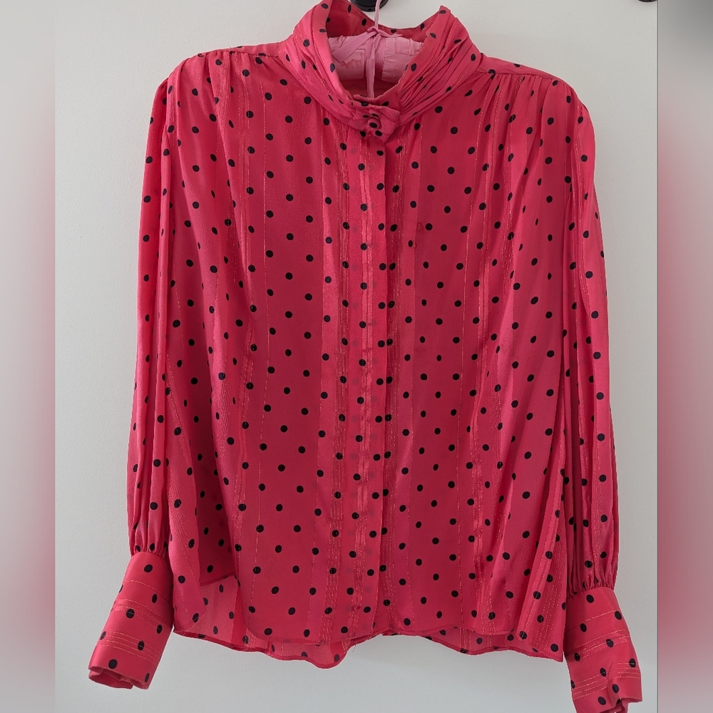 100% Silk Pink Polka Dot Blouse